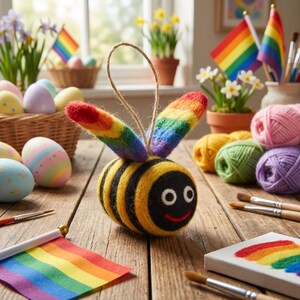 Rainbow Bumblebee - Hanging Decoration - LGBT - Pride - Needle Felt - Sustainable - Eco-friendly -