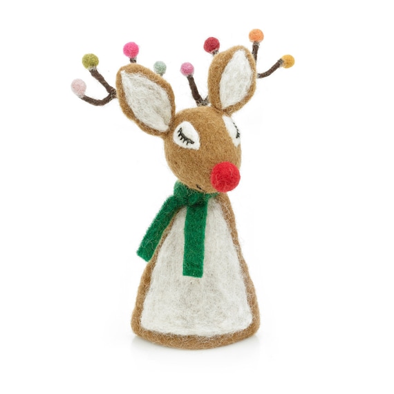 Handmade Needle Felt Christmas Tree Topper - Sassy Reindeer Handmade Needle Felt Christmas Tree Topper - Sassy Reindeer