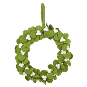 Mistletoe Wreath Felt Wreath Felted decorations Mistletoe leaves Christmas decoration Handmade Ethical Fair trade image 1