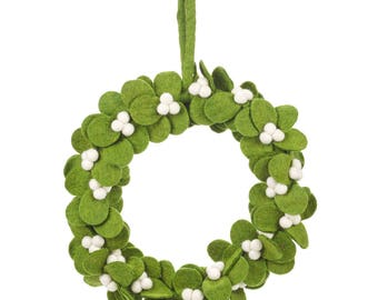 Mistletoe Wreath - Felt Wreath  - Felted decorations - Mistletoe leaves -Christmas decoration - Handmade - Ethical - Fair trade