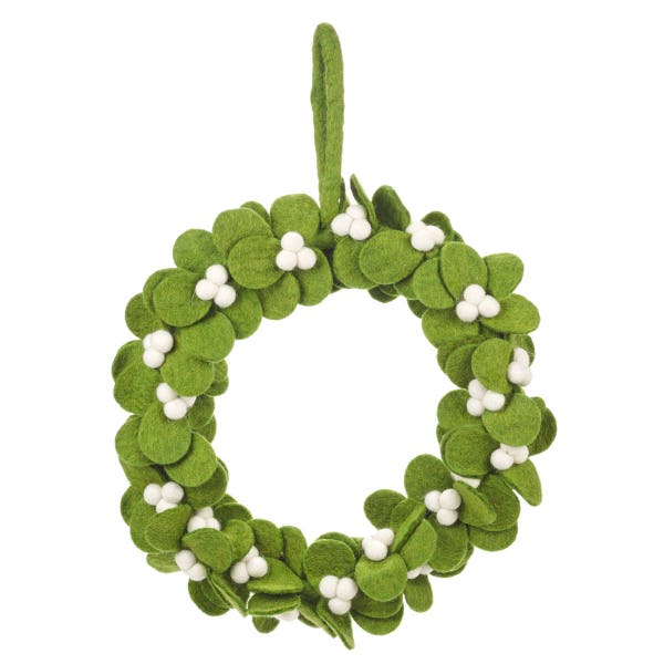 Mistletoe Wreath - Felt Wreath  - Felted decorations - Mistletoe leaves -Christmas decoration - Handmade - Ethical - Fair trade