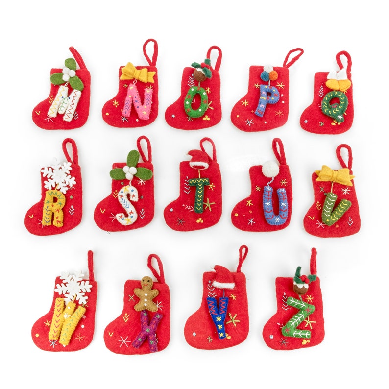 Mini Alphabet Stockings Handmade Christmas fairtrade sustainable ecofriendly biodegradable decoration stocking image 3