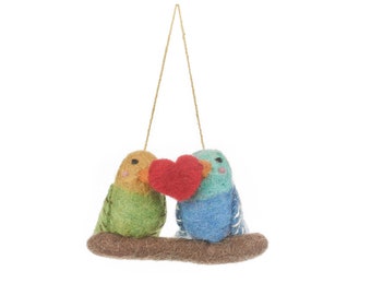 Handmade Felt Lovebirds Hanging Budgie Bird Hanging Decoration Handmade Felt Lovebirds Hanging Budgie Bird Hanging Decoration