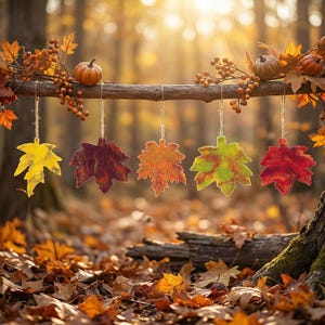Autumnal Leaves (Set of 5): Handmade Needle Felted Wool Decorations