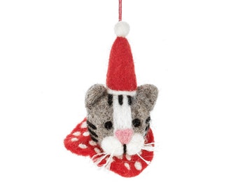 Clarence the Christmas Cat - Felt Decoration - Christmas Cat - Christmas Decoration - Handmade - Biodegradable - Sustainable - Bauble