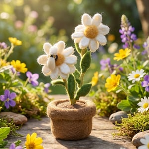 Dazy Daisy staande decoratie - nepbloemen - kunstplant - naaldvilt - hommel - lente - Pasen - duurzaam