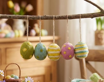 Easter Eggs (Set of 5) - Handmade Needle Felted Wool Decorations