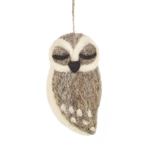 Hanging Grey Owl - Woodland - Hanging decoration - Christmas decoration - Needle felt - Biodegradable - Handmade