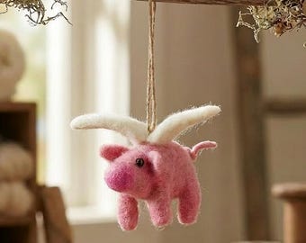 Flying Pig Ornament: Needle Felt Handmade Wool Christmas Decoration