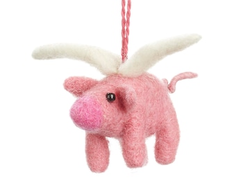 Flying Pig - Handmade - Ethical - Fair trade - Needle felt - Pun - Novelty Gift - Christmas Decoration - Baby Shower - Eco - Biodegradable