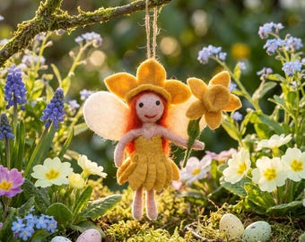 Daffodil Fairy - Flower Fairy - Handmade - Needle Felt - Fairytale - Hanging Decoration - Sustainable - Eco-friendly - Biodegradable