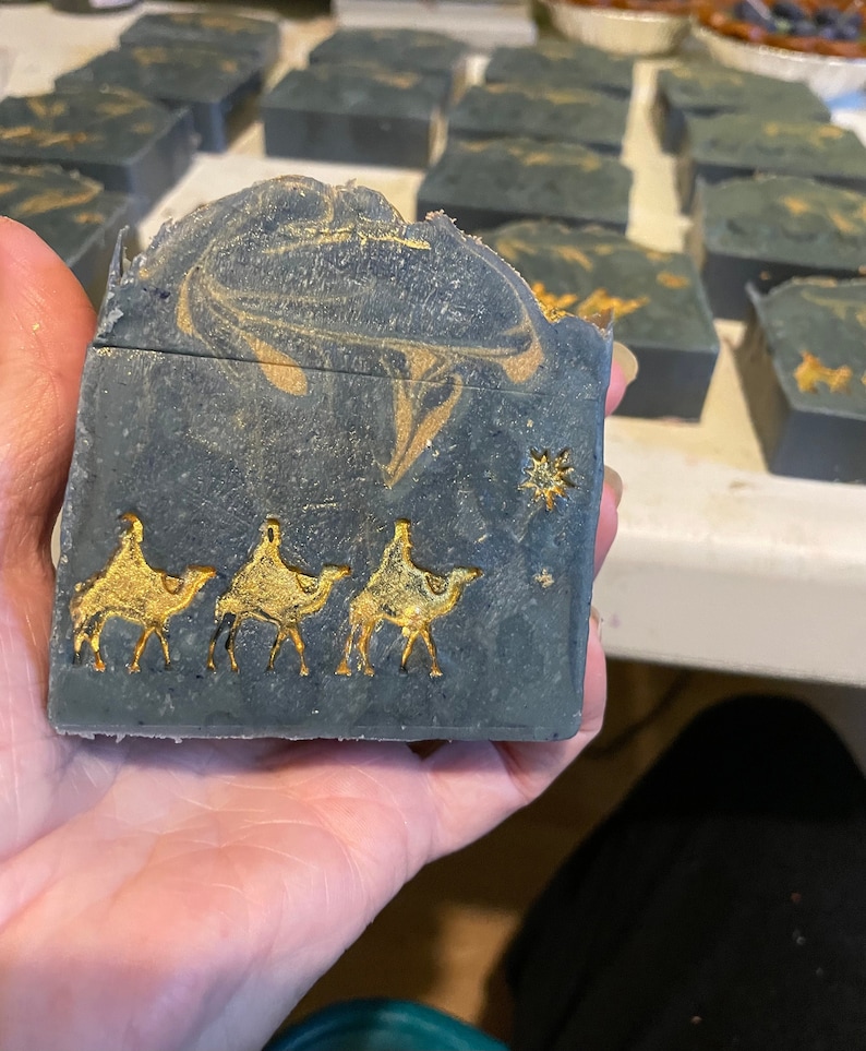 We Three Kings With Frankincense and Myrrh, Hand Stamped and Hand Painted Cold Processed Soap