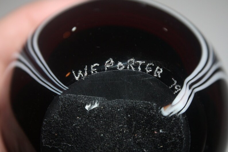 Vintage Art Glass Black and White Round Paperweight Signed WE Etsy UK