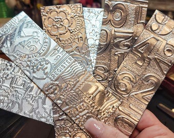 6 Tim Holtz industrial grunge embossed silver foil strips junk journal ephemera