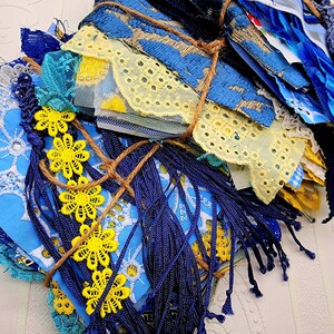 Mystery Bundle 30+pcs. Fabric, lace and trim assortments. For sewing, slow stitch, doll making, quilting, journal, mixed media