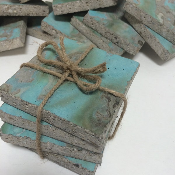 Concrete Coasters. (set of 4) Vibrant Turquoise/Green Ocean.  Enter Promo code "Christmas" to recieve 10% off entire order.