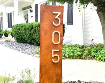 Humboldt Rust House Numbers, House Numbers Sign, Steel Address Plaque, Custom house Address, Housewarming Gift, vertical Rusted steel sign