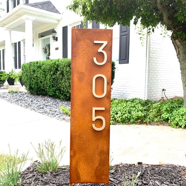 Humboldt Rust House Numbers, House Numbers Sign, Steel Address Plaque, Custom house Address, Housewarming Gift, vertical Rusted steel sign