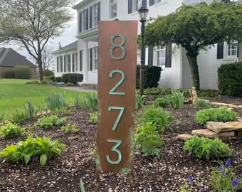 Humboldt Copper House Numbers, House Numbers Sign, Steel Address Plaque, Custom house Address, Housewarming Gift, Vertical Sign with Stakes