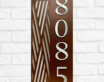 Geo Metal Address Sign, Steel Address Plaque, Aluminum House Numbers, Custom House Address Marker, 8 color options, vertical or horizontal.