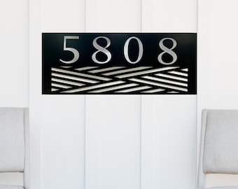 Geo Metal Address Sign, Steel Address Plaque, Aluminum House Numbers, Custom House Address Marker, 8 color options, vertical or horizontal.