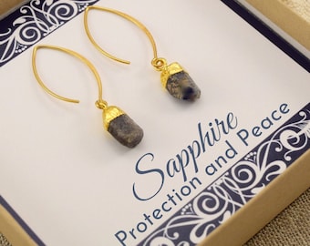 Sapphire Earrings, Raw Birthstone Earrings, Healing Crystal jewelry, September Birthday Gift , Raw Gemstone Earrings, September Birthstone