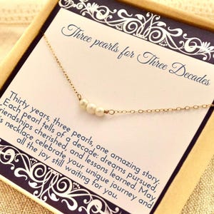 30th Birthday Pearl Necklace, Sterling Silver, Three Decades Gift