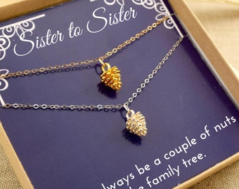 Christmas Gift For Sister, Two Sisters Jewelry, Sister Necklace For 2, Two Sisters Necklace, Sister Birthday Gift, Pinecone Necklace