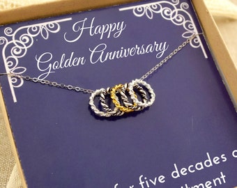 50 Jahre Jubiläum Halskette: Vergoldet über Sterling Silber Fünf Ring Anhänger