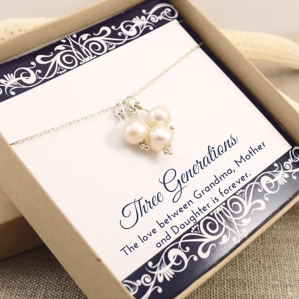 Christmas Gift for Grandma, Three Generations Necklace, Grandma Necklace, Gift From Granddaughter, Grandmother Mother Daughter, Family