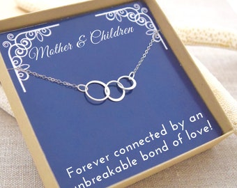 Sterling Silver Mother Necklace, Mom Necklace, Mom With 2 kids, Mom of 2 Children Necklace, Mothers Day Jewelry Gift, Interlocking Circles