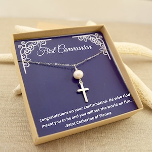 First Holy Communion Necklace Gift Girl, Christening Gift, Confirmation Gift, Baptism, Christian Cross Necklaces for Women, 1st Communion