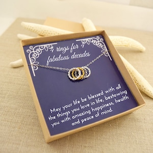 Cadeau collier pour 40e anniversaire, 4 bagues pour 40 ans, cadeau pour 40e anniversaire pour elle, cadeau en argent sterling pour femme, bijou pour 40e anniversaire,