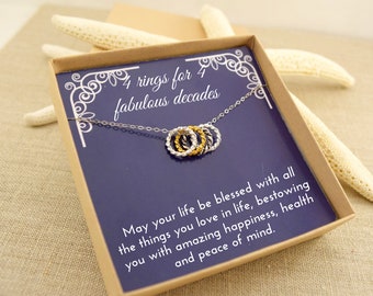 40th Birthday Necklace: Sterling Silver Four Ring Pendant