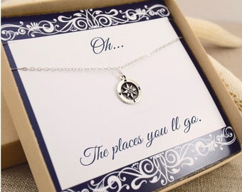 Sterling Silver Compass Necklace, Graduation Gift for Her