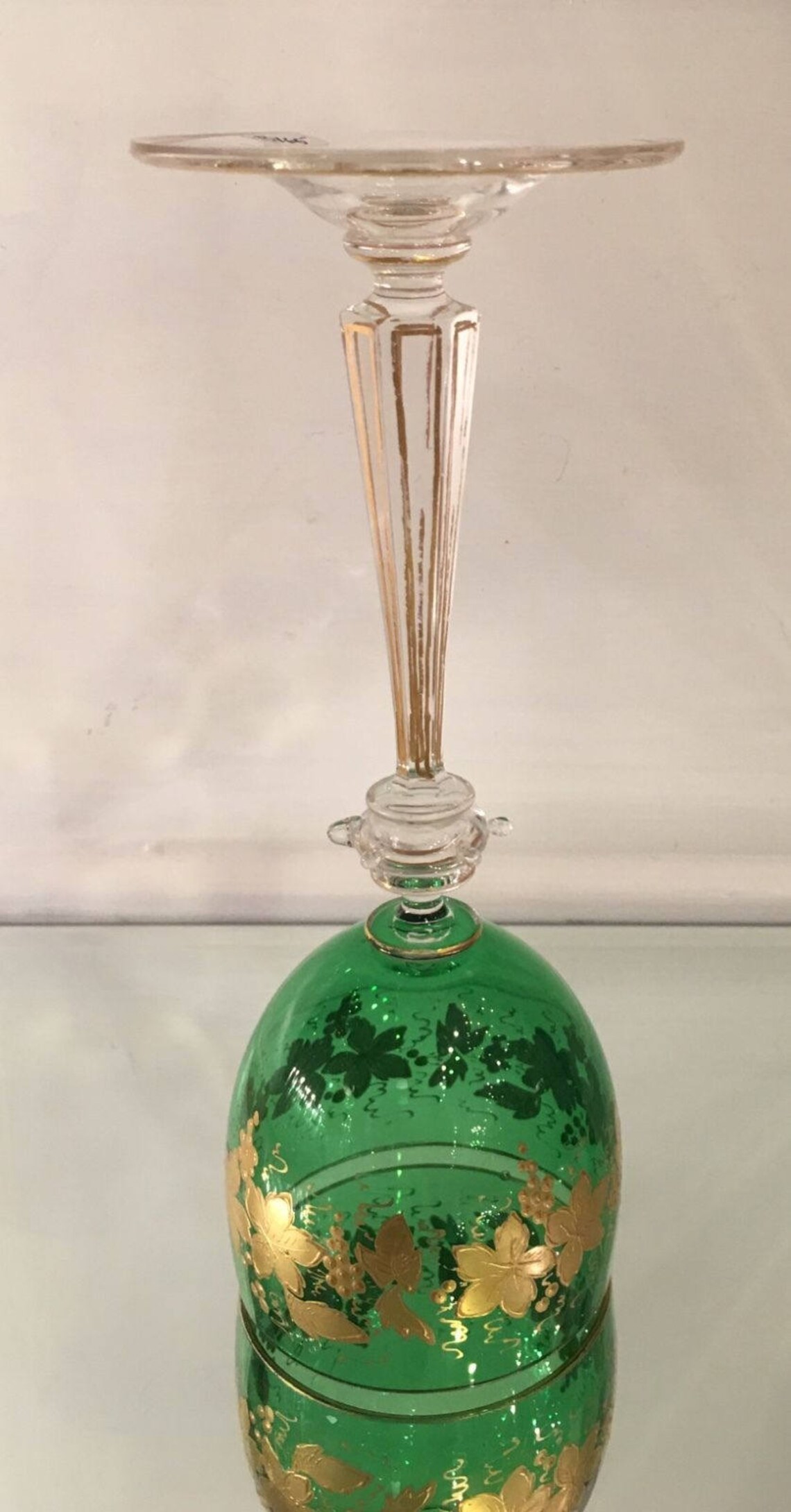 Antique Moser Austrian Green & Gold Cut Glass Wine Stem Etsy