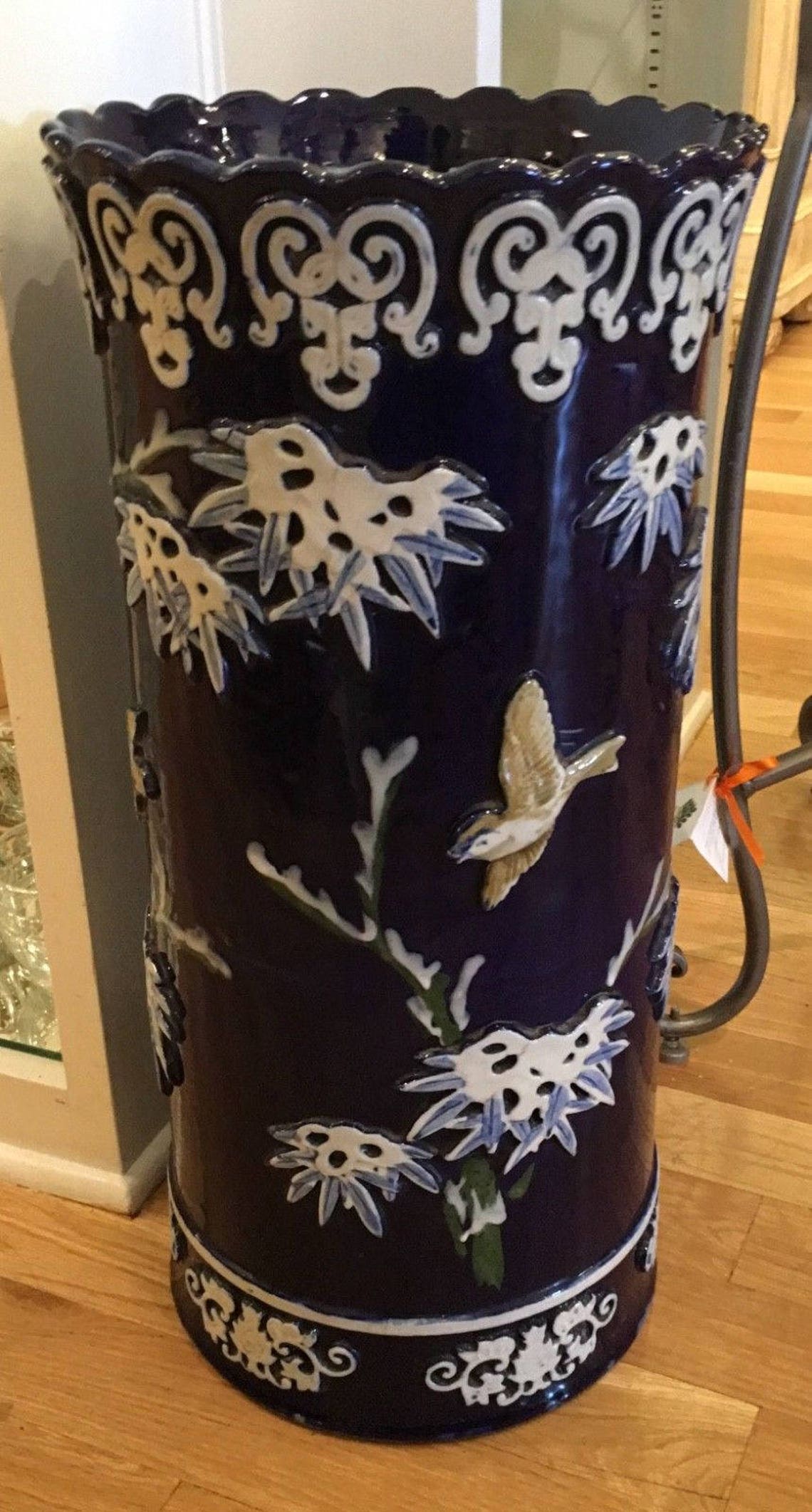 Huge Antique Majolica Pottery Umbrella Stand Etsy