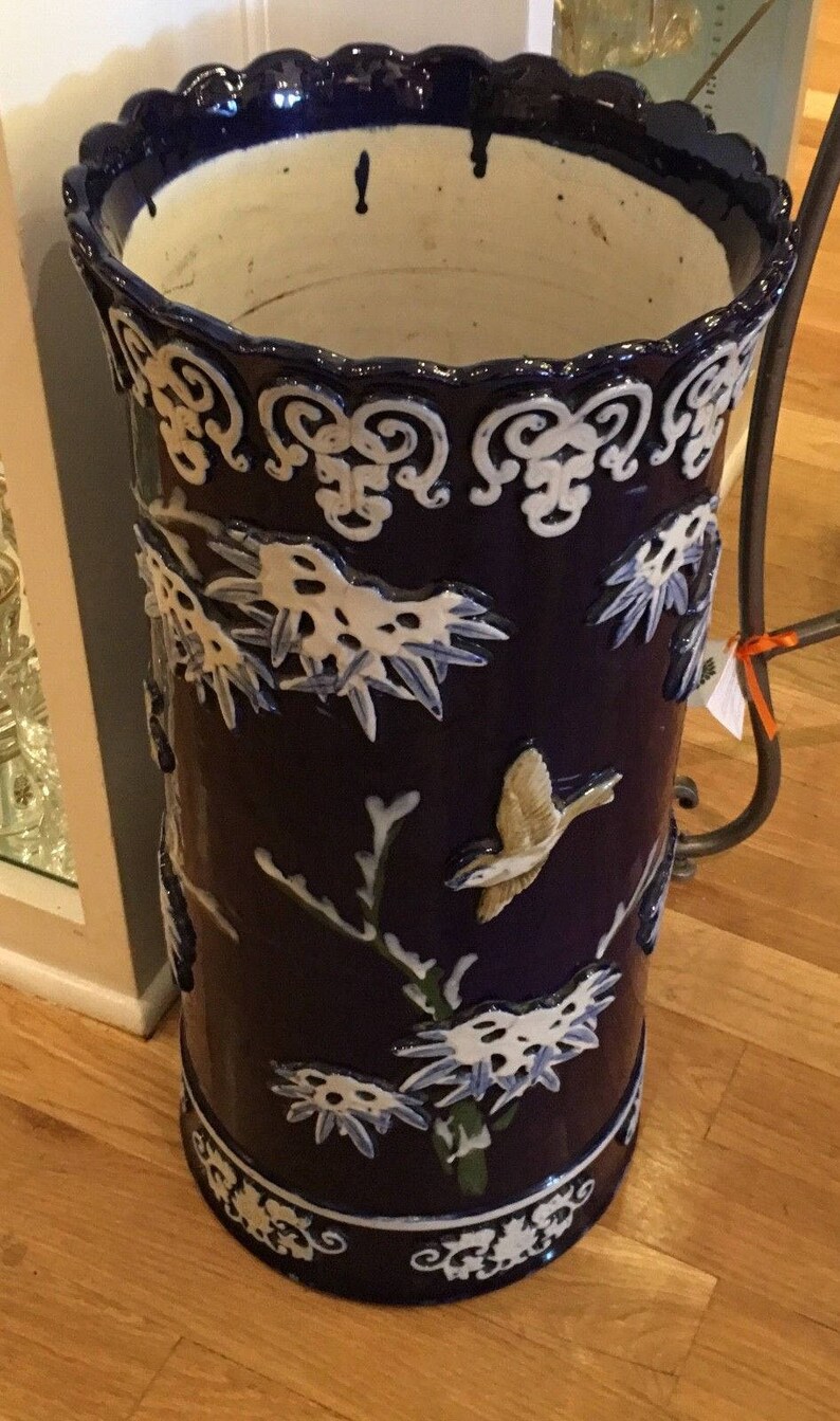 Huge Antique Majolica Pottery Umbrella Stand Etsy