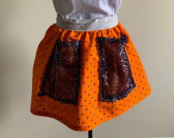 Ready to Ship * Halloween Spiderweb Half Apron with Pockets and Ties