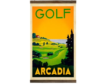 Golf Arcadia, Free Shipping, Vintage Travel Poster Artwork
