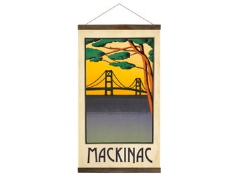 Frame included! 36"x20", Mackinac Bridge Travel Poster art - Rip-proof material - FREE SHIPPING