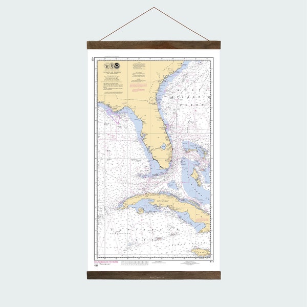 Frame Included! 36"x20", Florida Nautical Chart - Rip-proof - FREE SHIPPING