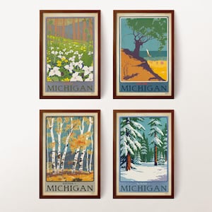 Láminas artísticas de las estaciones de Michigan, juego de 4