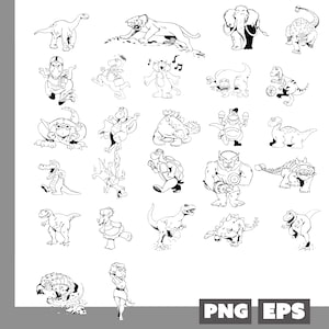 Dinosaurs Black and White Clip Art 26 EPS and 26 PNG Files