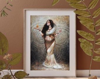 Ancient Flame - Art Print - Fantasy Prehistoric Pagan Heathen Magickal Celtic Art by Brynn Elizabeth