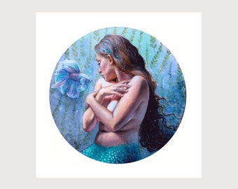 Serenity - Art Print - Mermaid and Fish Emotive Fantasy Art By Brynn Elizabeth