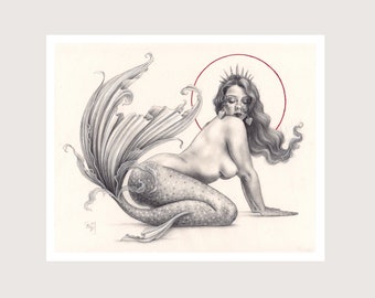 Valentine Mermaid - Art Print - Fantasy Mermaid Pinup Fine Art by Brynn Elizabeth