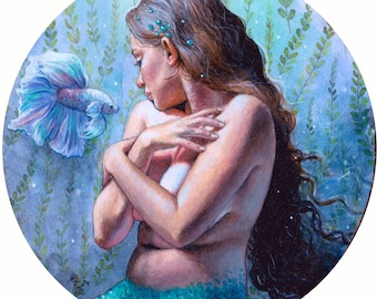 Serenity - Art Print - Mermaid and Fish Emotive Fantasy Art By Brynn Elizabeth