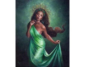 Emerald - Art Print - May Birthstone Fantasy  Faery Magical Gemstone Crystal Goddess Art by Brynn Elizabeth