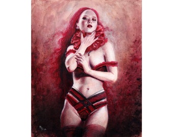 Garnet - Art Print - Fantasy Pinup January Birthstone Art by Brynn Elizabeth